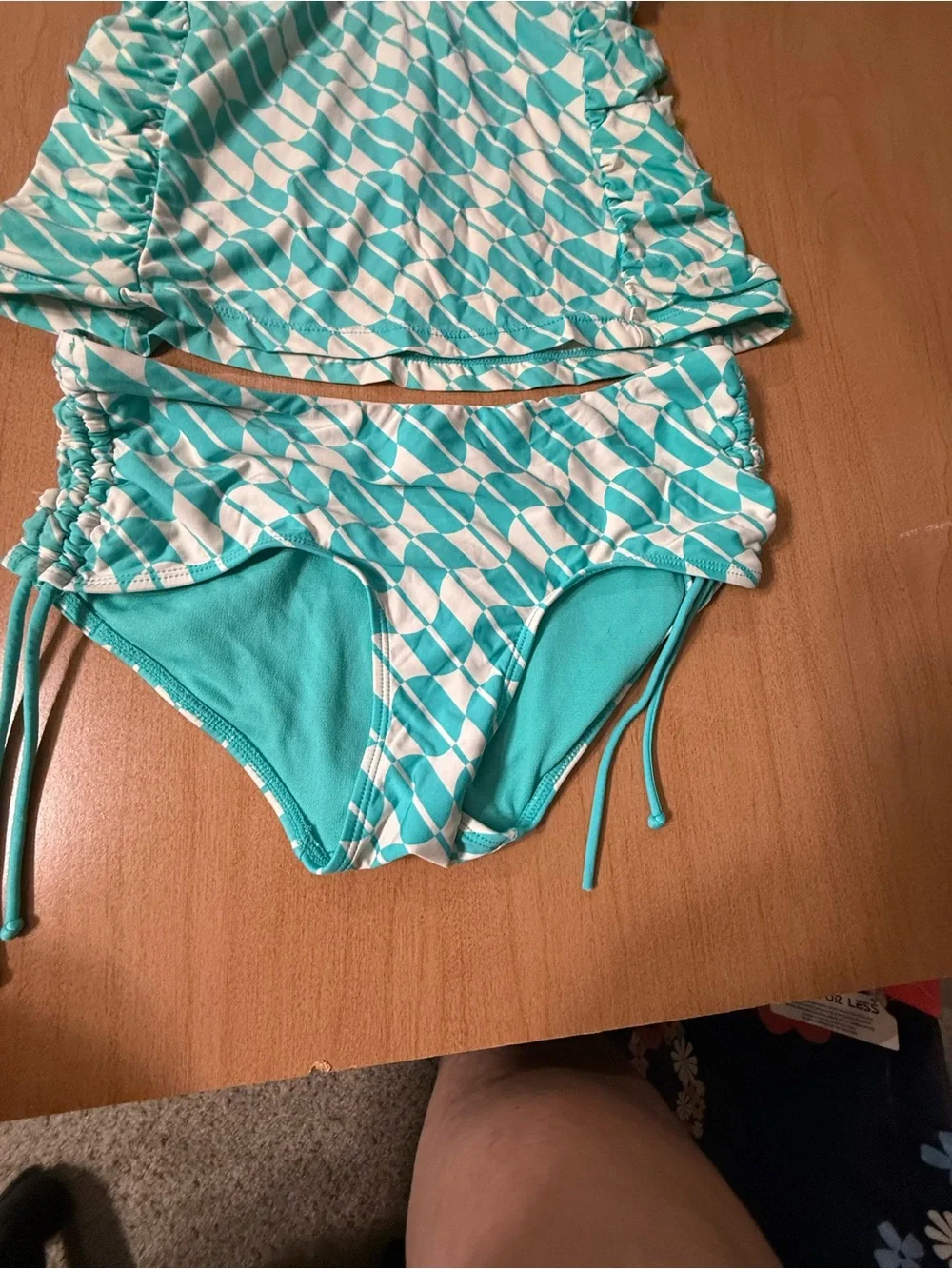 Jag Jeans Teal & White Geometric Tankini Swim Set